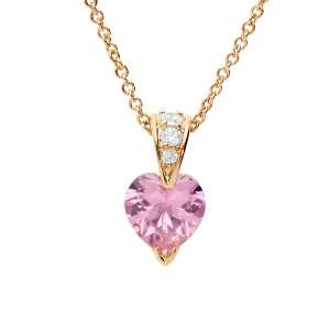 COLLIER PLAQUÉ OR PENDENTIF COEUR OXYDE ROSES ET BLANCS 42+3CM