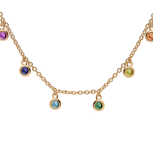 COLLIER PLAQUÉ OR PAMPILLES  OXYDES ROND SERTIS MULTI COULEURS 36+6CM