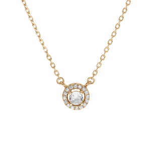 COLLIER PLAQUÉ OR PENDENTIF CERCLE OXYDES BLANCS SERTIS ET AU CENTRE 1 OXYDE BLANCS SERTIS 40+5CM