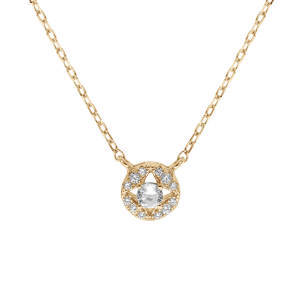 COLLIER PLAQUÉ OR PENDENTIF ROND OXYDES BLANCS SERTIS 40+5CM