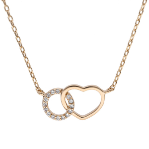 COLLIER PLAQUÉ OR CERCLE OXYDES BLANCS SERTIS ENTRELACÉ AVEC COEUR LISSE 40+5CM
