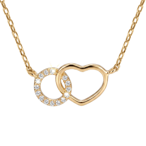COLLIER PLAQUÉ OR CERCLE OXYDES BLANCS SERTIS ENTRELACÉ AVEC COEUR LISSE 40+5CM
