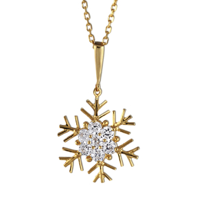 COLLIER PLAQUÉ OR PENDENTIF FLOCON DE NEIGE PIERRES SYNTHETIQUE BLANCHES 45CM