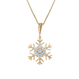 COLLIER PLAQUÉ OR PENDENTIF FLOCON DE NEIGE PIERRES SYNTHETIQUE BLANCHES 45CM