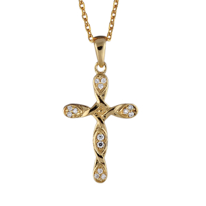 COLLIER PLAQUÉ OR PENDENTIF CROIX DIM 25 X 16 MM PT PIERRES BLANCHES 45CM
