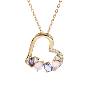 COLLIER PLAQUÉ OR PENDENTIF COEUR OXYDES BLANCS ET PASTELS 40+5CM