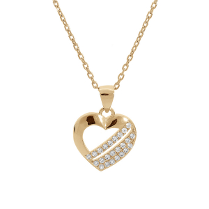 COLLIER PLAQUÉ OR PENDENTIF COEUR 3 BARETTES OXYDES BLANCS SERTIS 40+5CM