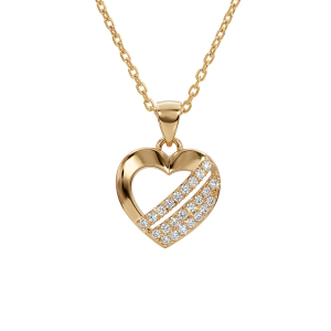 COLLIER PLAQUÉ OR PENDENTIF COEUR 3 BARETTES OXYDES BLANCS SERTIS 40+5CM