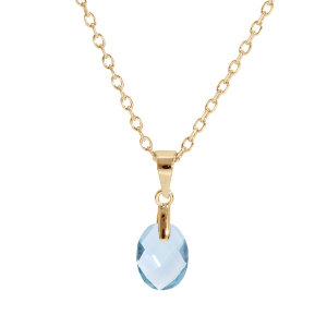 COLLIER PLAQUÉ OR PENDENTIF GOUTTE OXYDE BLEU CIEL FACETÉ 40+5CM
