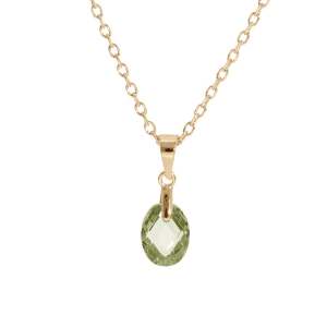 COLLIER PLAQUÉ OR PENDENTIF GOUTTE OXYDE VERT OLIVE FACETÉ 40+5CM