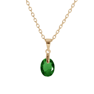 COLLIER PLAQUÉ OR PENDENTIF GOUTTE OXYDE VERT FONCÉ  FACETÉ 40+5CM