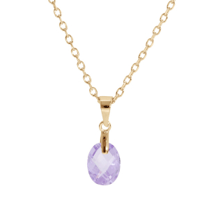 COLLIER PLAQUÉ OR PENDENTIF GOUTTE OXYDE MAUVE FACETÉ 40+5CM