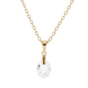 COLLIER PLAQUÉ OR PENDENTIF GOUTTE OXYDE BLANC FACETÉ 40+5CM