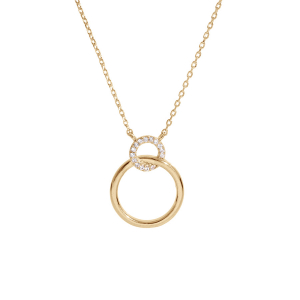 COLLIER PLAQUÉ OR 2 RONDS 1 AVEC OXYDES BLANCS SERTIS ET 1 LISSE 40+5CM