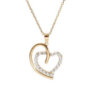 COLLIER PLAQUÉ OR GRAND COEUR OXYDES BLANCS SERTIS 40+5CM