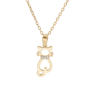 COLLIER PLAQUÉ OR PENDENTIF CHAT AJOURÉ 40+5CM