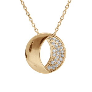 COLLIER PLAQUÉ OR PENDENTIF OVAL OXYDES BLANCS SERTIS 42+3CM