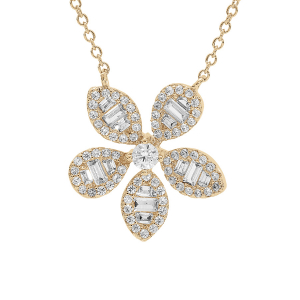 COLLIER PLAQUÉ OR FLEUR  OXYDES BLANCS SERTIS 42+3CM