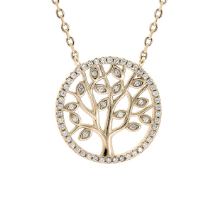 COLLIER PLAQUÉ OR ARBRE DE VIE OXYDES BLANCS SERTIS 40+3CM