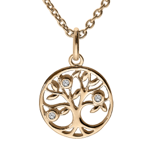 COLLIER PLAQUÉ OR ARBRE DE VIE OXYDES BLANCS SERTIS 42+3CM