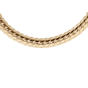 COLLIER PLAQUÉ OR MAILLE SERPENT 3.5MM LEGER BOMBÉE PERLÉE DE CHAQUE COTÉ   42CM