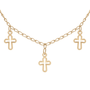 COLLIER  PLAQUÉ OR PAMPILLES CROIX  40+5CM