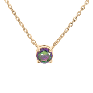 COLLIER PLAQUÉ OR CLOU OXYDE MYSTIQUE ARC EN CIEL 4 GRIFFES 42+3CM