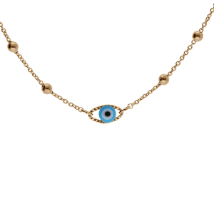 COLLIER PLAQUÉ OR OEIL DE LA CHANCE BLEU 40+5CM