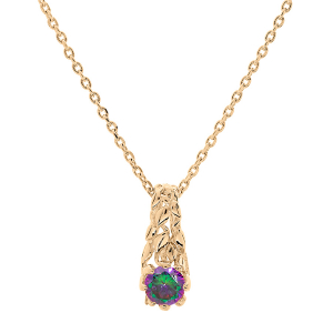 COLLIER PLAQUÉ OR SOLITAIRE MYSTIQUE ARC EN CIEL ARBRE DE VIE 42+3CM