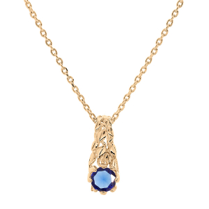 COLLIER PLAQUÉ OR PENDENTIF SOLITAIRE OXYDE BLEU FONCÉ ARBRE DE VIE 42+3CM