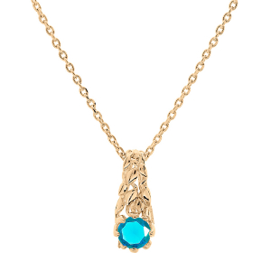 COLLIER PLAQUÉ OR PENDENTIF SOLITAIRE OXYDE BLEU CIEL ET ARBRE DE VIE 42+3CM