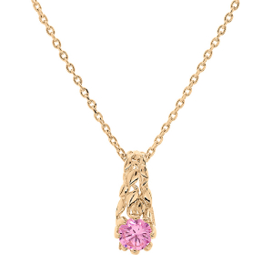 COLLIER PLAQUÉ OR PENDENTIF SOLITAIRE OXYDE ROSE ARBRE DE VIE 42+3CM