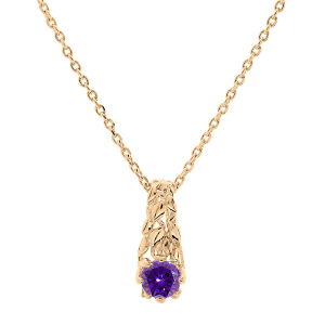 COLLIER PLAQUÉ OR PENDENTIF SOLITAIRE OXYDE VIOLET ARBRE DE VIE 42+3CM