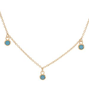 COLLIER PLAQUÉ OR PAMPILLES RONDELLES TURQUOISE IMITATION 40+4,5CM