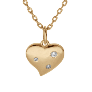 COLLIER PLAQUÉ OR  PENDENTIF COEUR 3 OXYDES BLANCS SERTIS 42+3CM