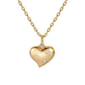 COLLIER PLAQUÉ OR  PENDENTIF COEUR 3 OXYDES BLANCS SERTIS 42+3CM