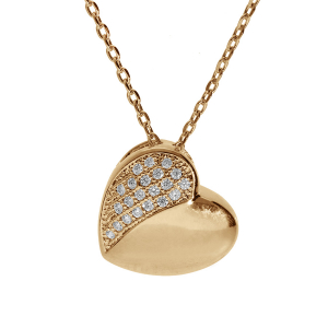 COLLIER PLAQUÉ OR PENDENTIF COEUR DEMI PAVÉ OXYDES BLANCS 40+5CM