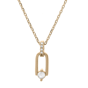 COLLIER PLAQUÉ OR PENDENTIF OXYDE BLANC SERTI 40+3CM