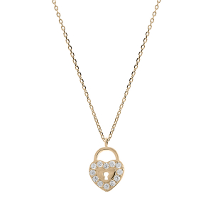 COLLIER PLAQUÉ OR COEUR ET CADENAS OXYDES BLANCS SERTIS 40+3CM