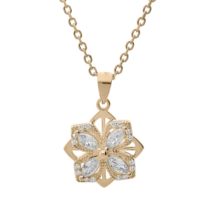 COLLIER PLAQUÉ OR FLEUR (QUI TOURNE) OXYDES BLANCS SERTIS 40+3CM