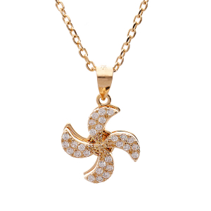 COLLIER PLAQUÉ OR HÉLICE  (QUI TOURNE) OXYDES BLANCS SERTIS 40+3CM