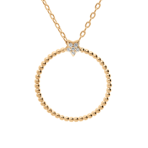 COLLIER  PLAQUÉ OR PENDENTIF BOULES AVEC ETOILE OXYDES BLANCS SERTIS 42+3CM