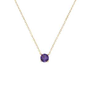 COLLIER PLAQUÉ OR SOLITAIRE OXYDE VIOLET 6MM 40+4CM