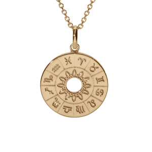 COLLIER PLAQUÉ OR DISQUE EVIDÉE CALENDRIER ASTROLOGIE ET SOLEIL 42+3CM