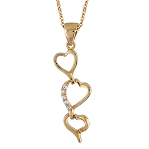 COLLIER PLAQUÉ OR PENDENTIF 3 COEURS PIERRES BLANCHES SYNTHETIQUE 40+3CM