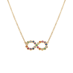 COLLIER PLAQUÉ OR MOTIF INFINI MULTI COULEURS  42+3CM