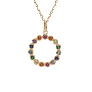 COLLIER PLAQUÉ OR CERCLE OXYDES MULTI COULEURS 42+3CM