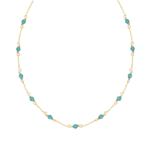 COLLIER PLAQUÉ OR PIERRE AMAZONITE VÉRITABLE 38+4CM