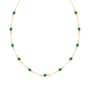 COLLIER PLAQUÉ OR PIERRE AGATE VERTE VÉRITABLE 38+4CM