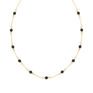 COLLIER PLAQUÉ OR PIERRE ONYX VÉRITABLE 38+4CM
